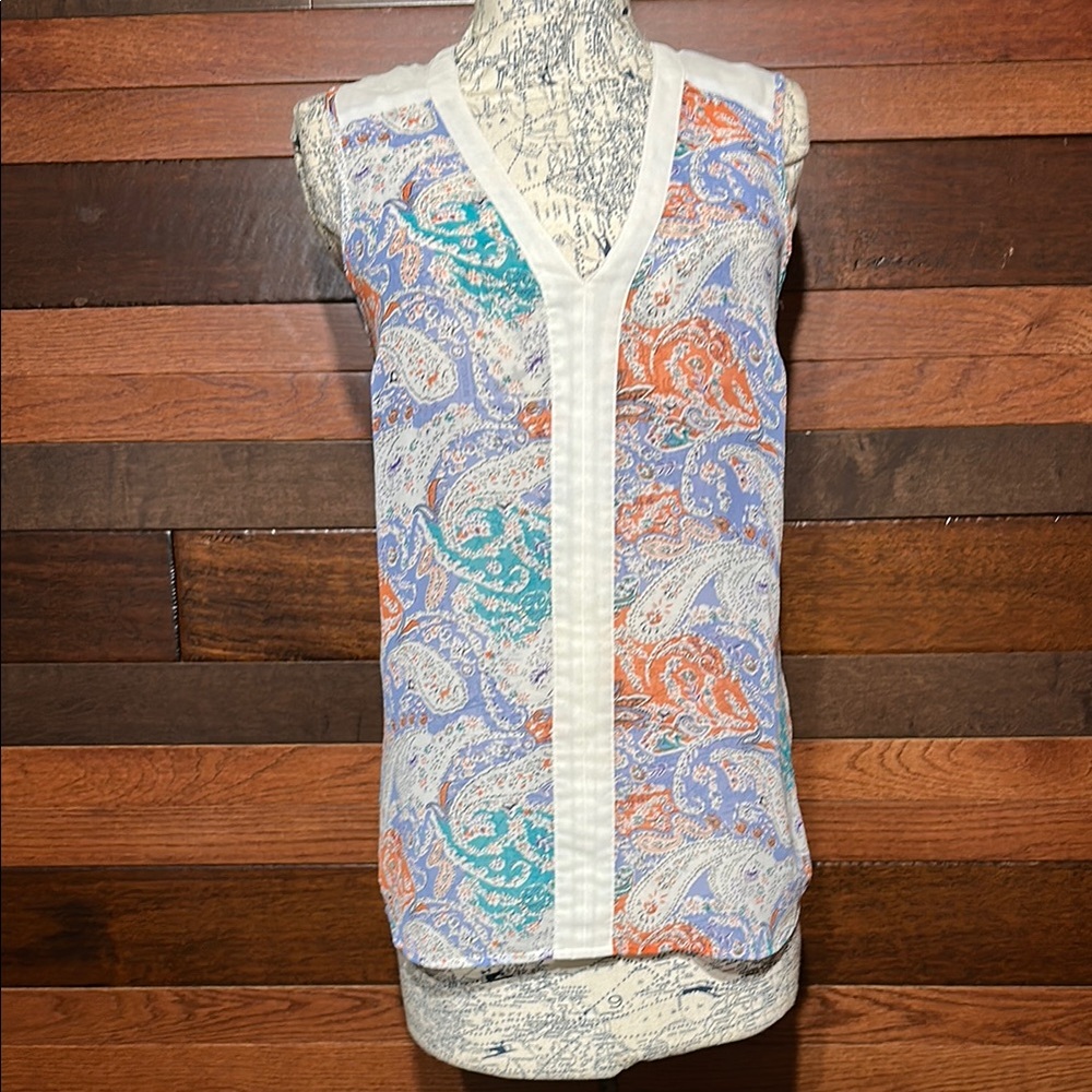 Black Rainn Blue Pink Sheer Graphic Ribbed Tank Top